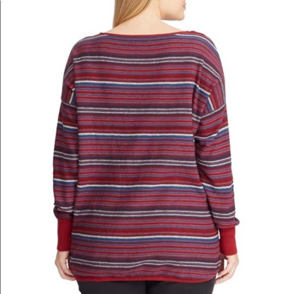 🔴5/$15 Chaps Red Striped Boatneck Sweater NWT 2X - Picture 3 of 3